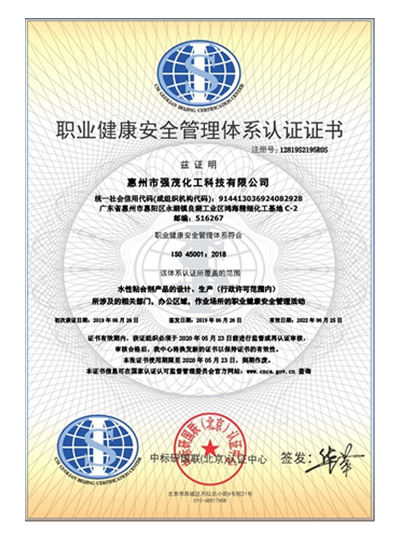 職業(yè)健康安全管理體系認證證書(中文)
